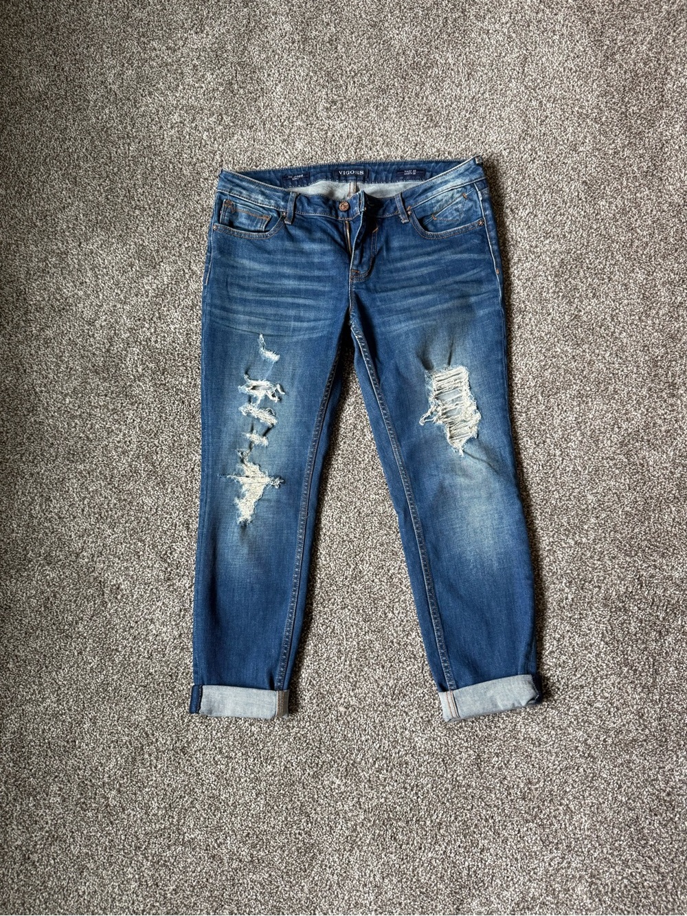 Vigoss Ripped Boyfriend Jeans in Blue Wash